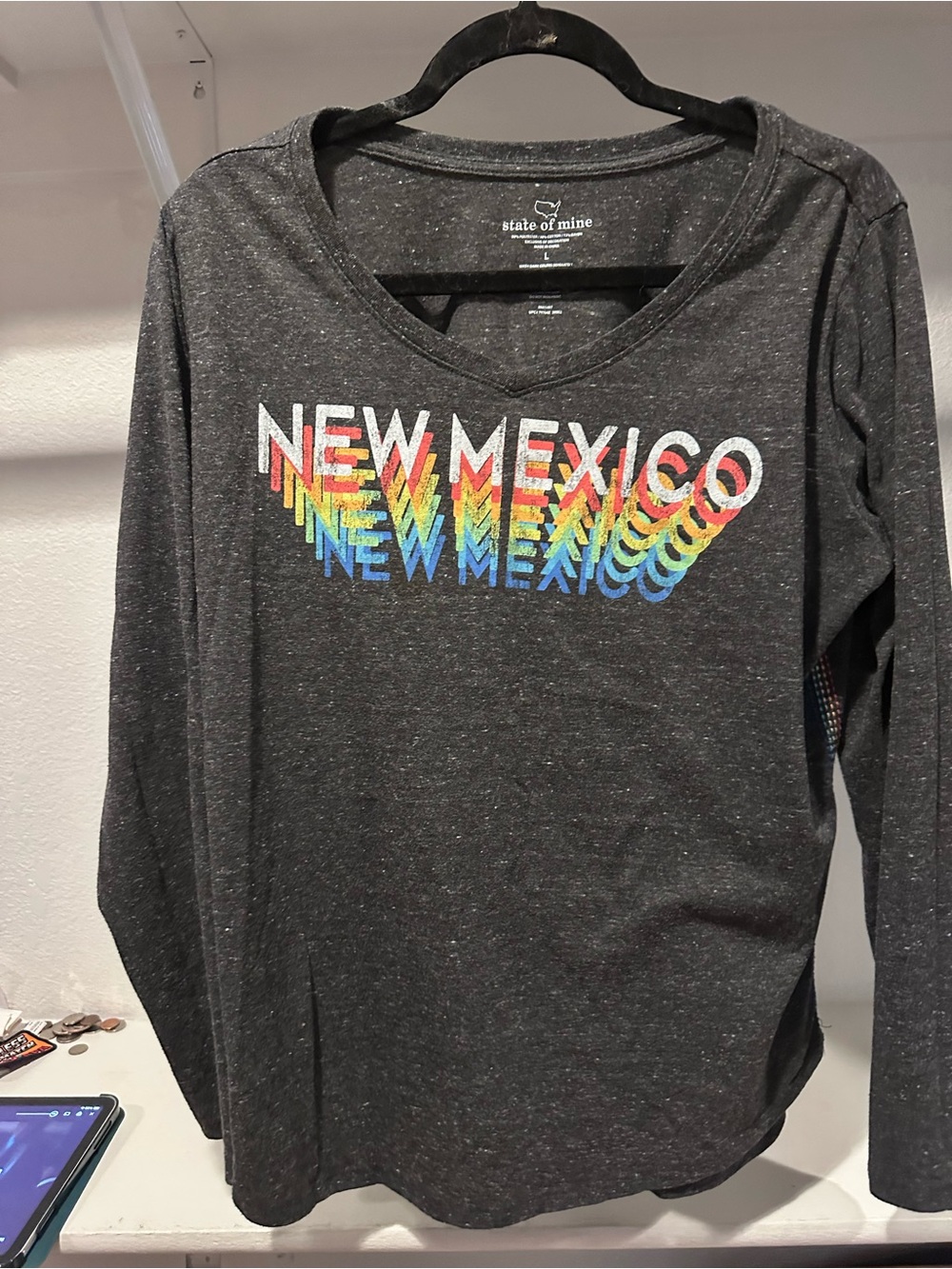 State of Mind Women's Black Heather Long Sleeve 'New Mexico' Rainbow Print Tee